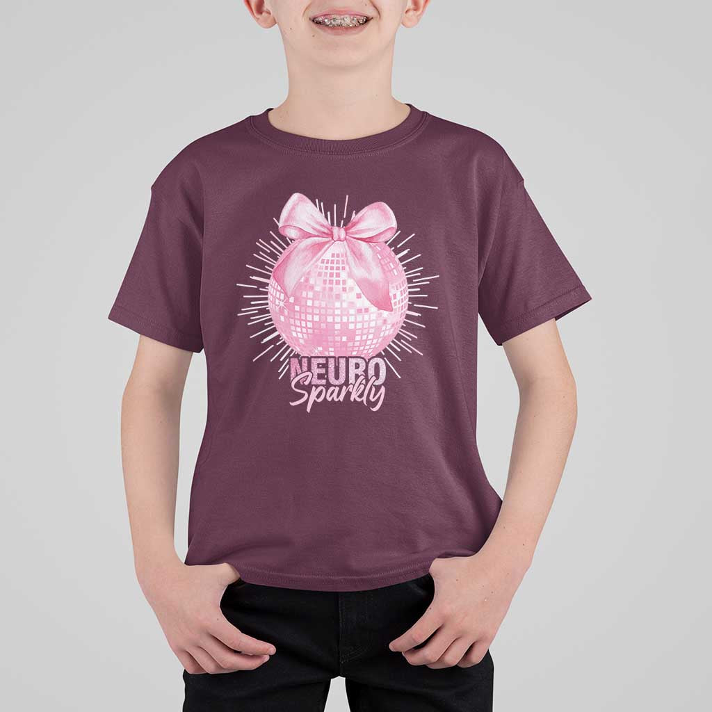 Neurodivergent Neuro Sparkly T Shirt For Kid Autism Spectrum ADHD Pink Bow Disco Ball