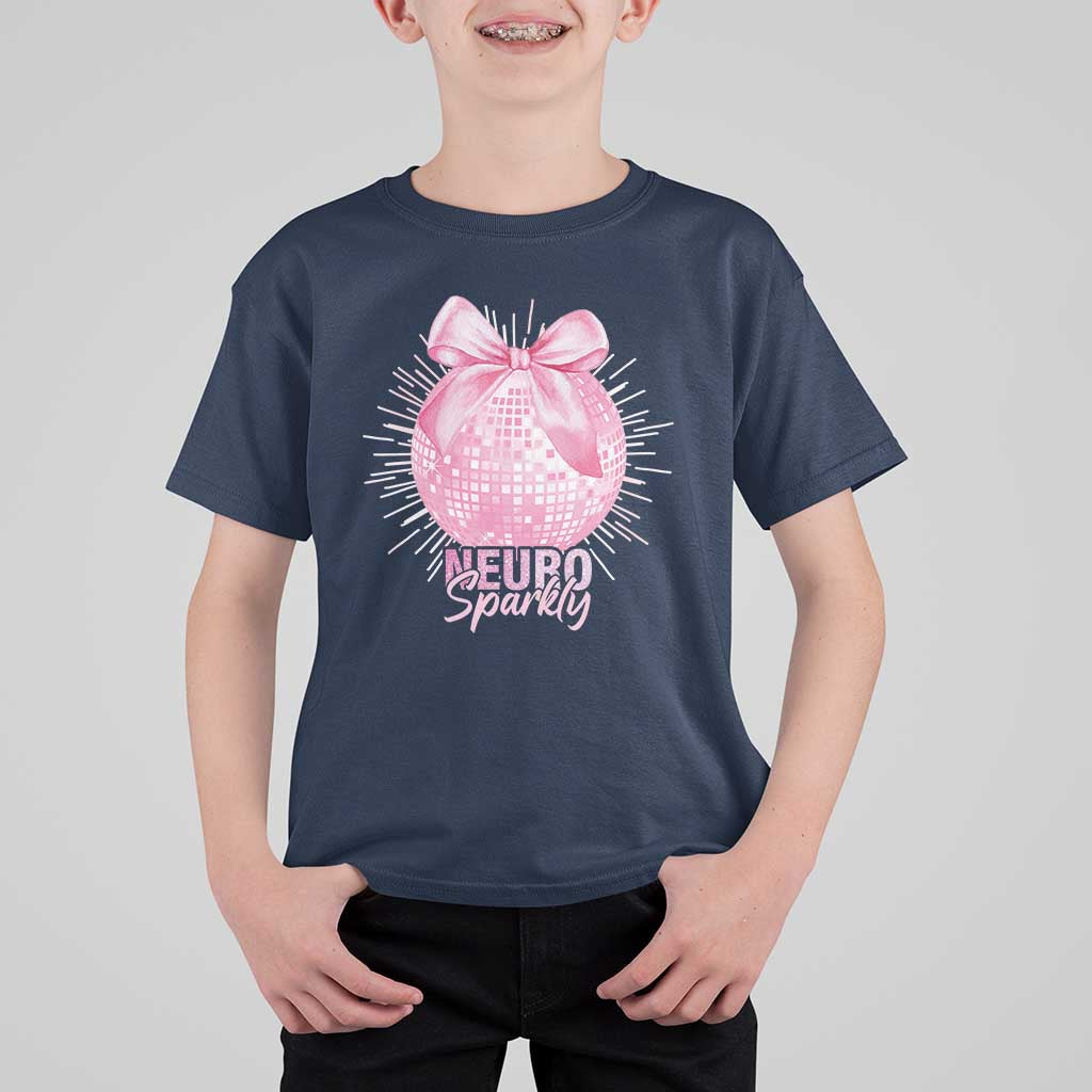 Neurodivergent Neuro Sparkly T Shirt For Kid Autism Spectrum ADHD Pink Bow Disco Ball