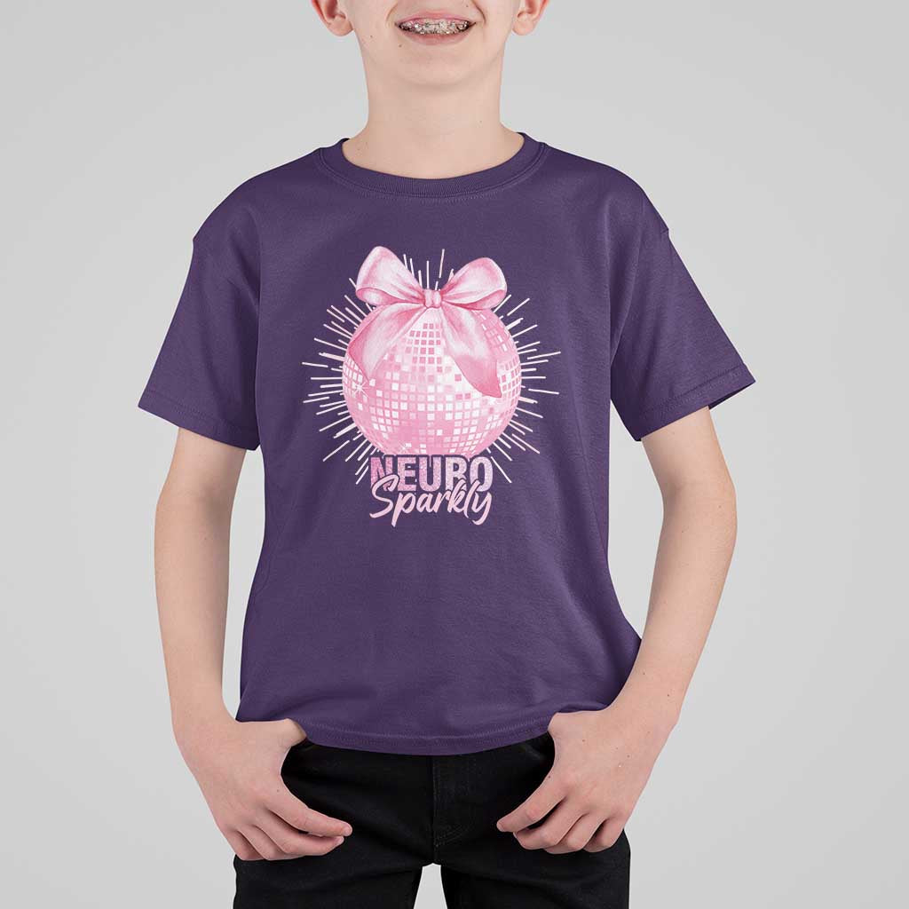 Neurodivergent Neuro Sparkly T Shirt For Kid Autism Spectrum ADHD Pink Bow Disco Ball