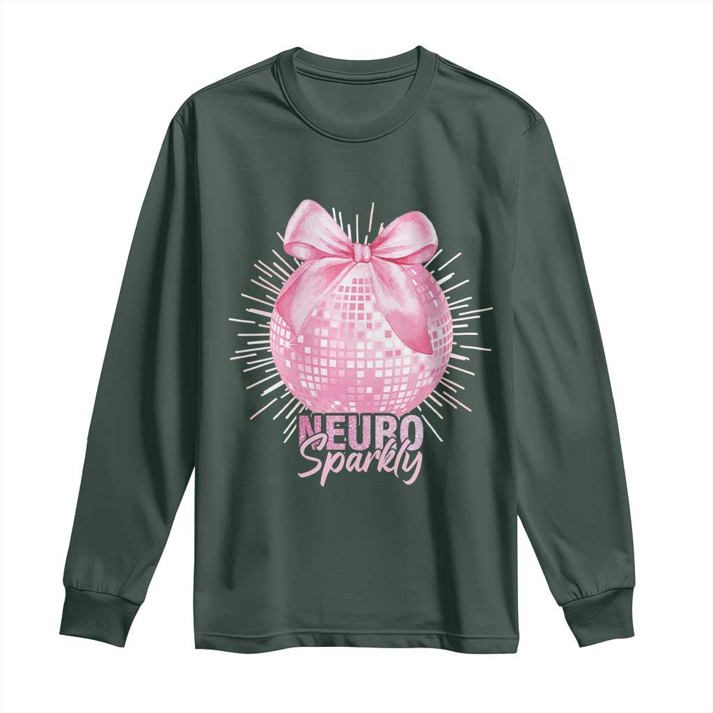 Neurodivergent Neuro Sparkly Long Sleeve Shirt Autism Spectrum ADHD Pink Bow Disco Ball