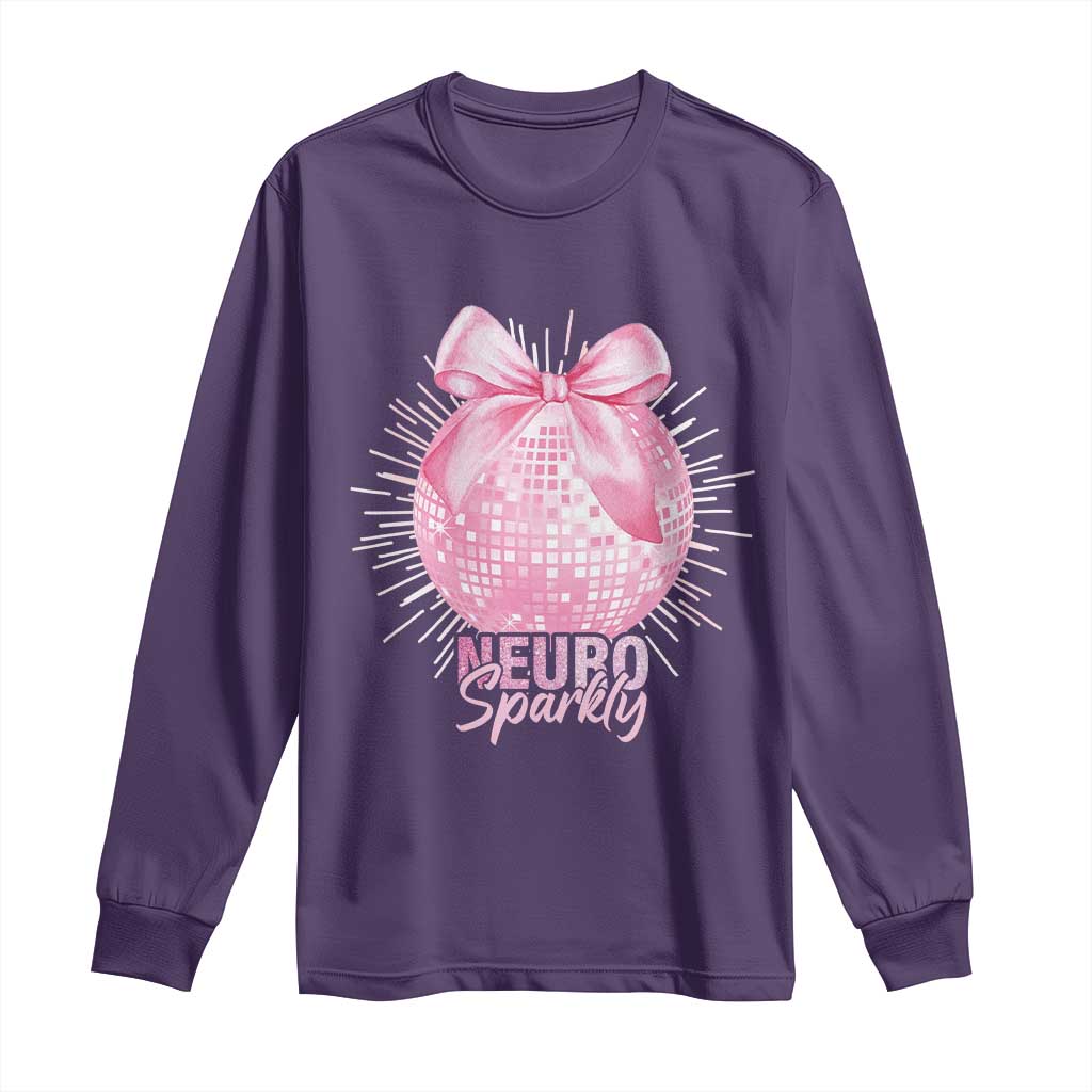Neurodivergent Neuro Sparkly Long Sleeve Shirt Autism Spectrum ADHD Pink Bow Disco Ball