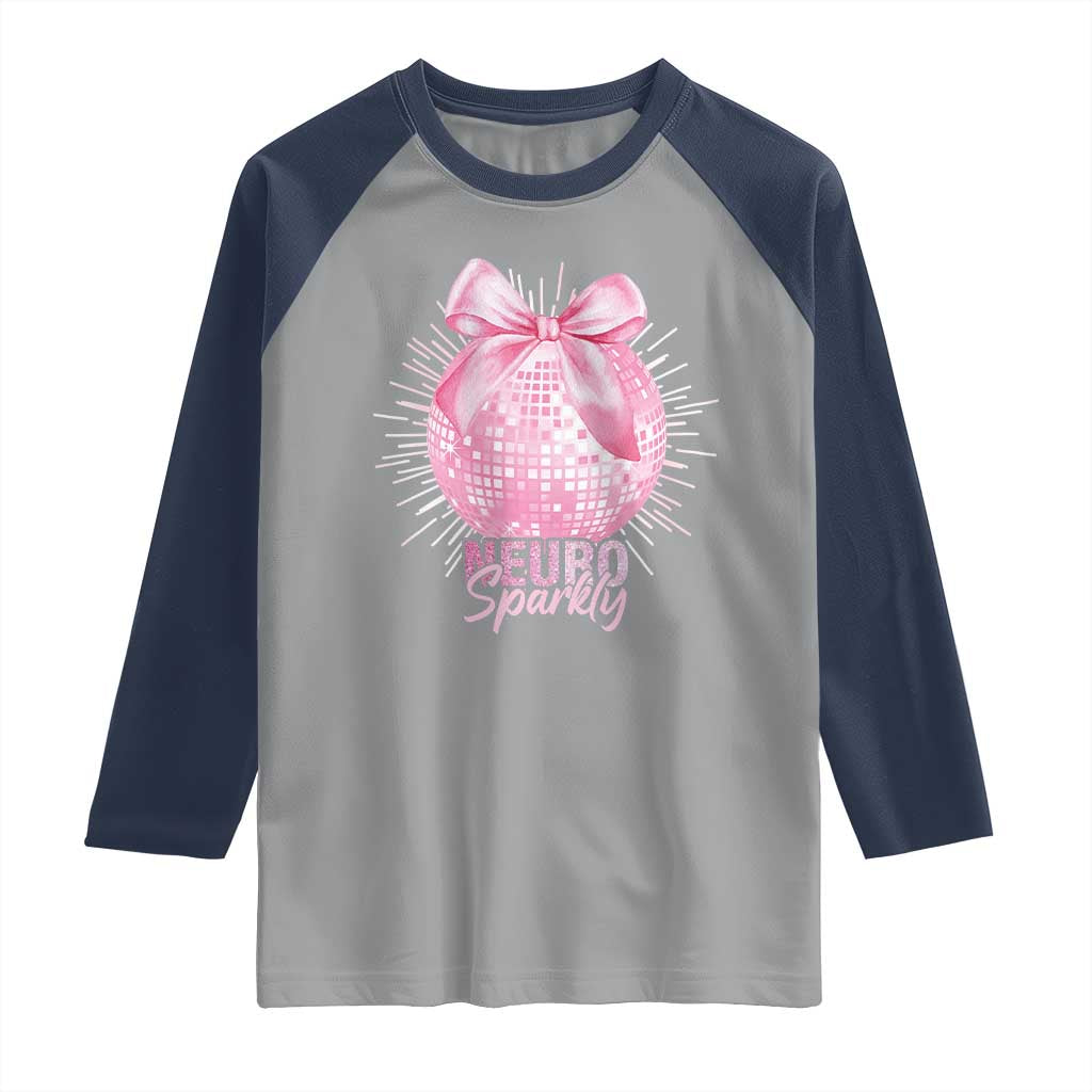 Neurodivergent Neuro Sparkly Raglan Shirt Autism Spectrum ADHD Pink Bow Disco Ball