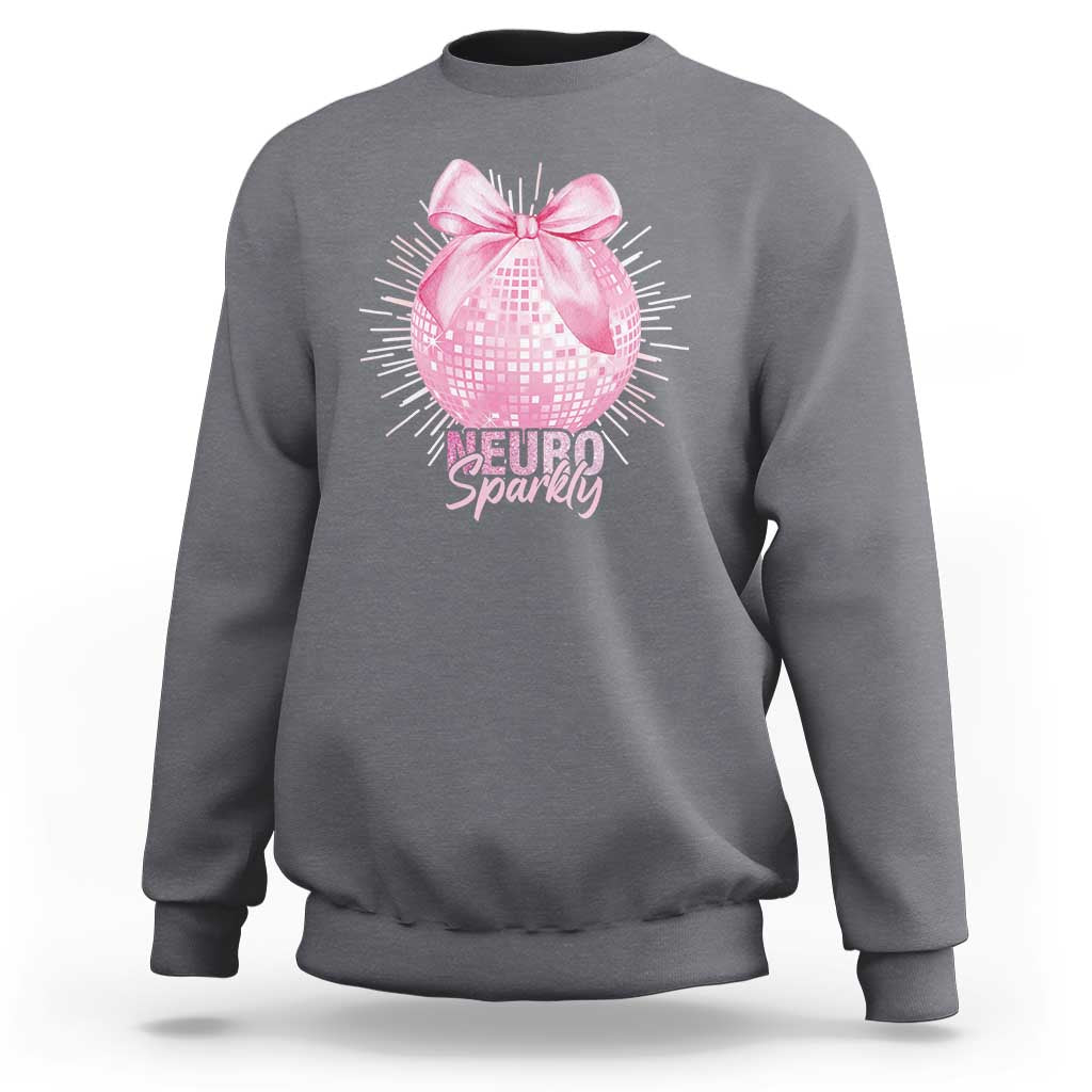 Neurodivergent Neuro Sparkly Sweatshirt Autism Spectrum ADHD Pink Bow Disco Ball