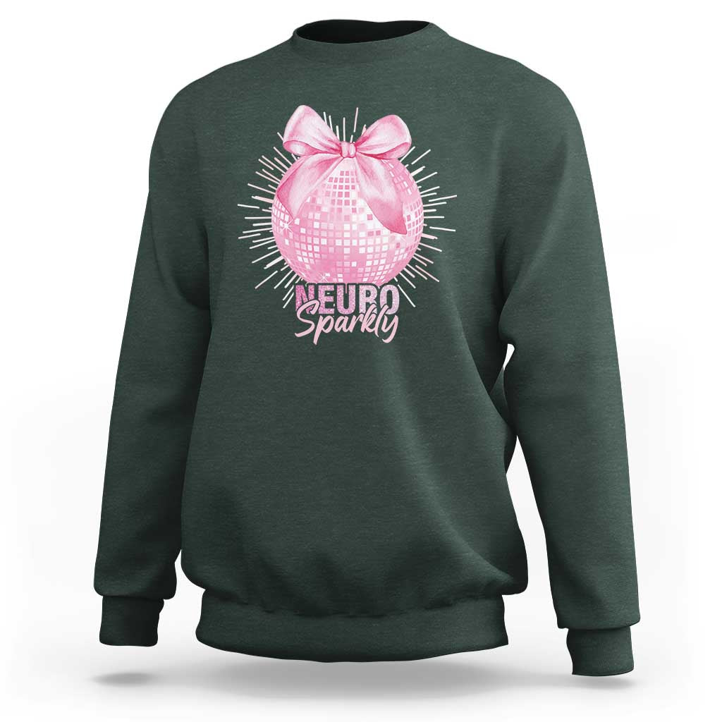 Neurodivergent Neuro Sparkly Sweatshirt Autism Spectrum ADHD Pink Bow Disco Ball