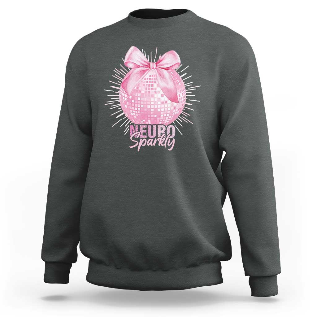 Neurodivergent Neuro Sparkly Sweatshirt Autism Spectrum ADHD Pink Bow Disco Ball