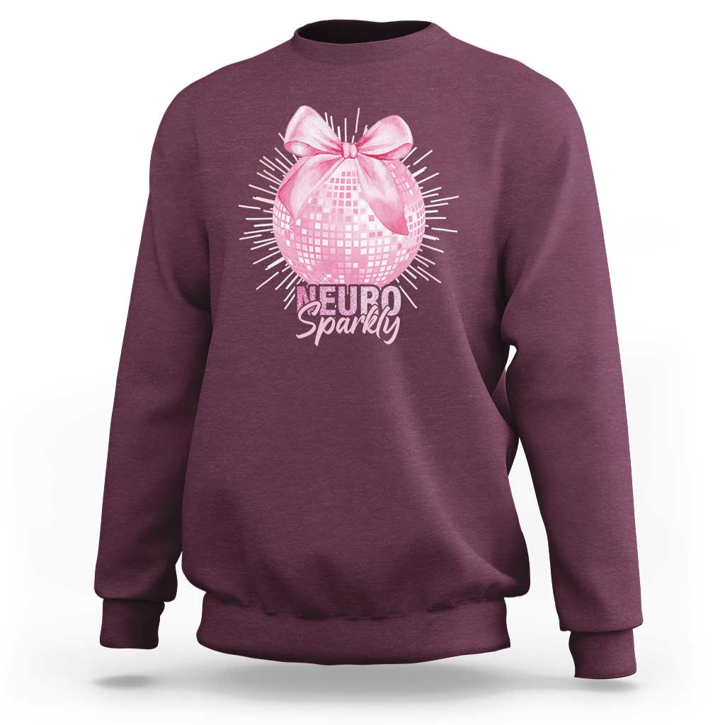 Neurodivergent Neuro Sparkly Sweatshirt Autism Spectrum ADHD Pink Bow Disco Ball