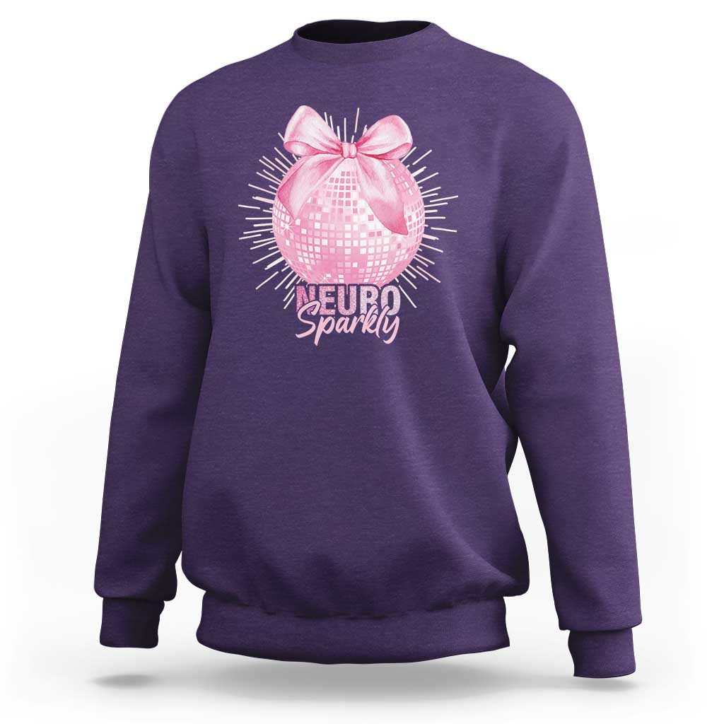 Neurodivergent Neuro Sparkly Sweatshirt Autism Spectrum ADHD Pink Bow Disco Ball