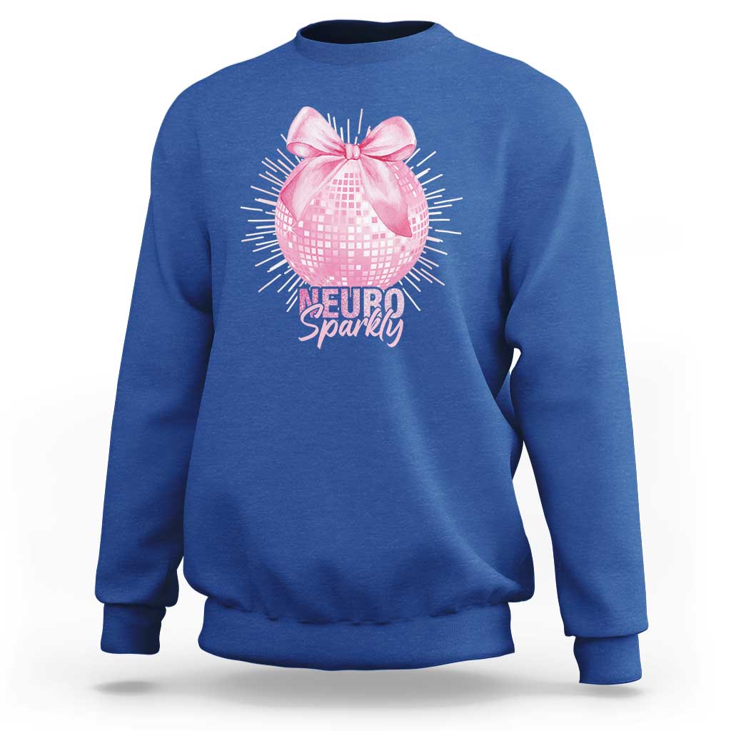 Neurodivergent Neuro Sparkly Sweatshirt Autism Spectrum ADHD Pink Bow Disco Ball