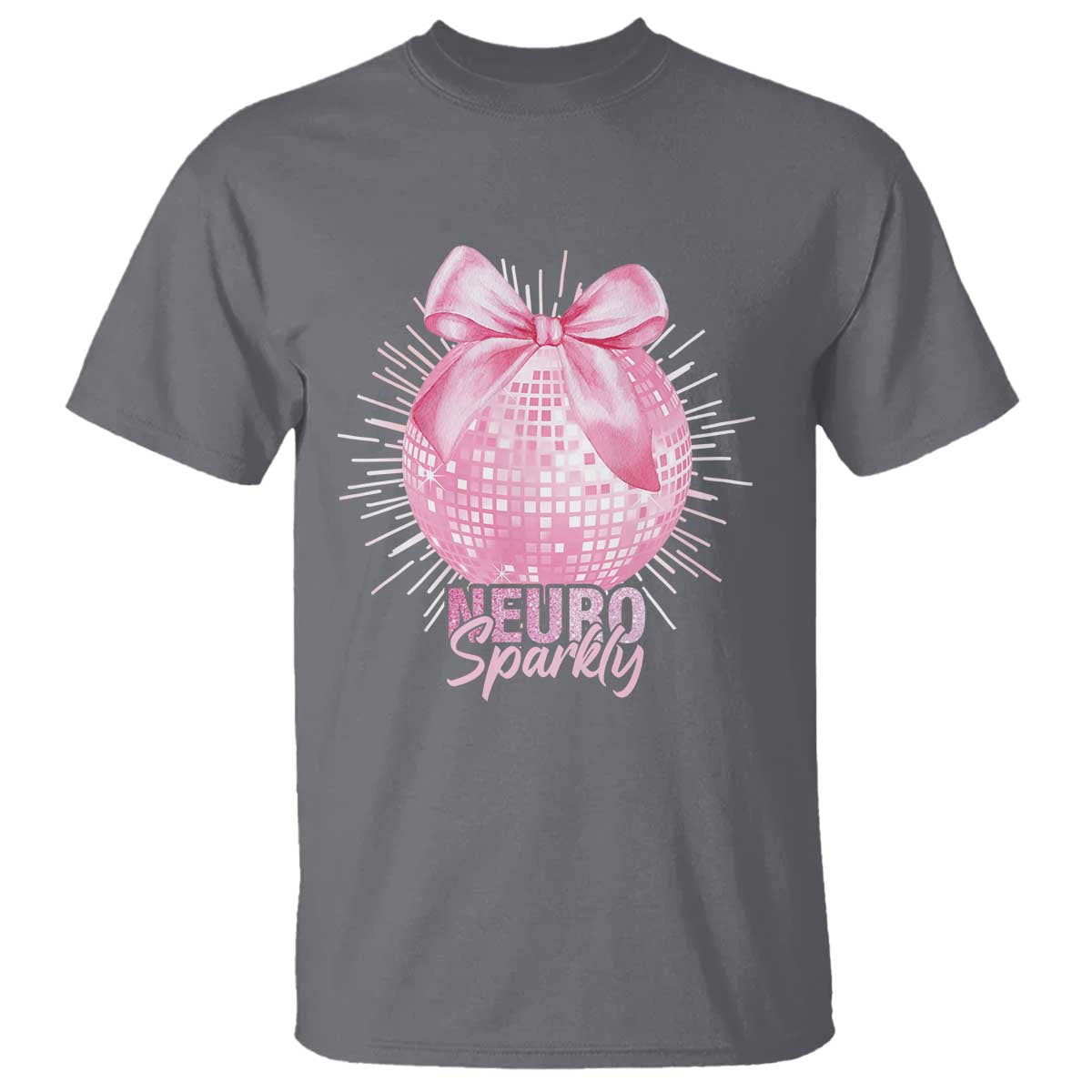 Neurodivergent Neuro Sparkly T Shirt Autism Spectrum ADHD Pink Bow Disco Ball