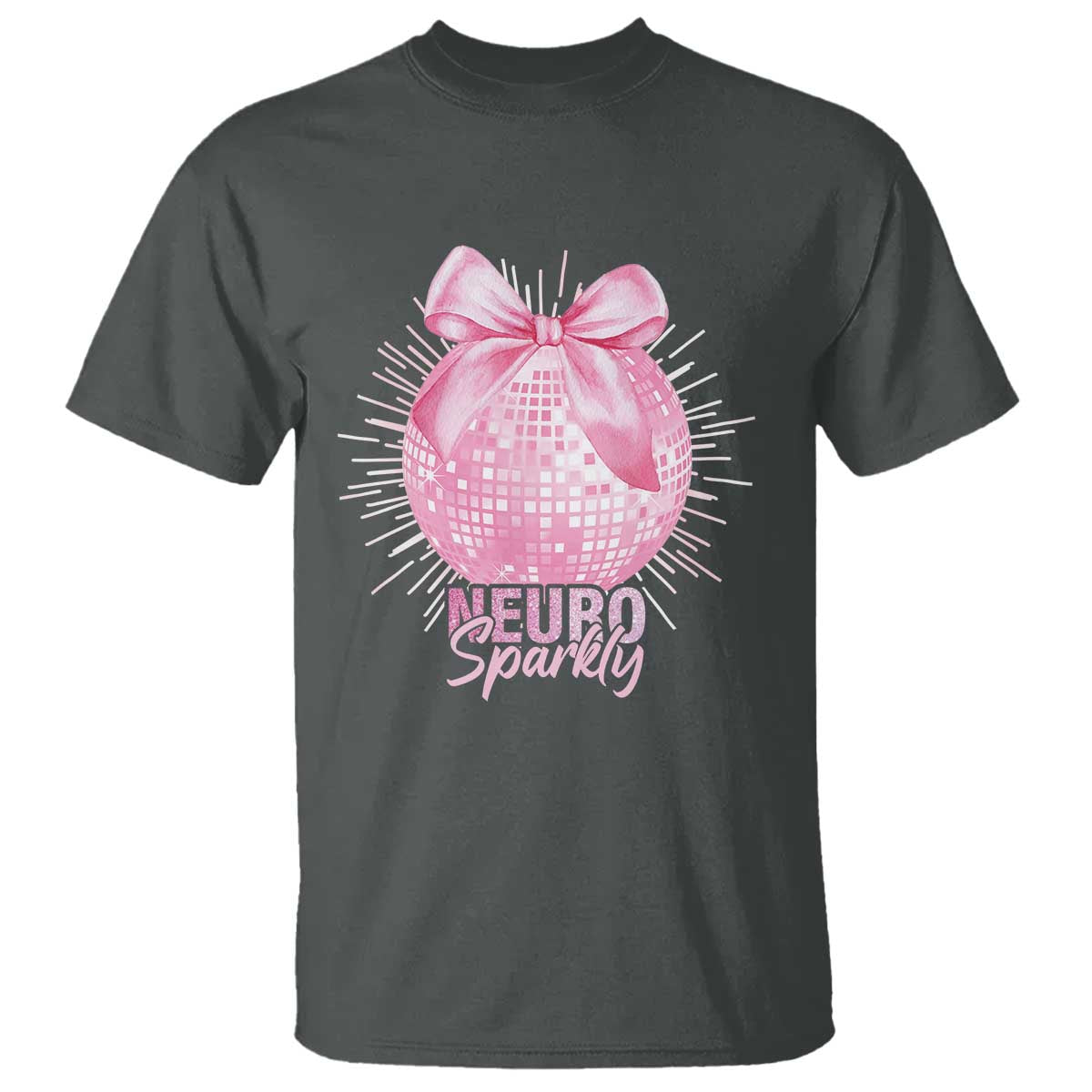 Neurodivergent Neuro Sparkly T Shirt Autism Spectrum ADHD Pink Bow Disco Ball