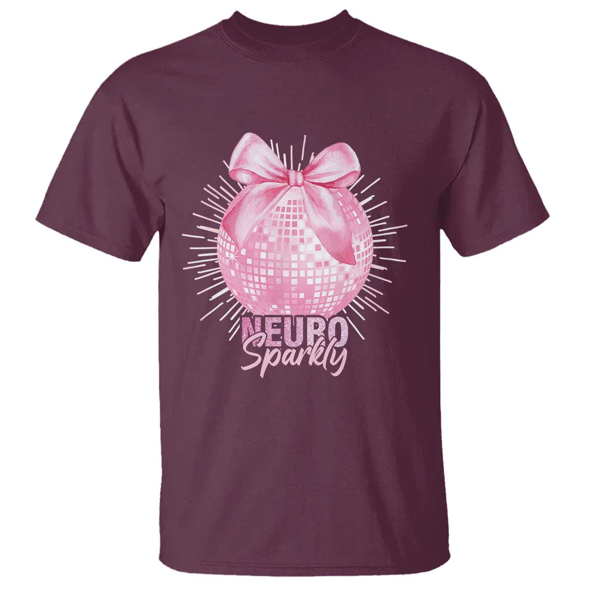 Neurodivergent Neuro Sparkly T Shirt Autism Spectrum ADHD Pink Bow Disco Ball