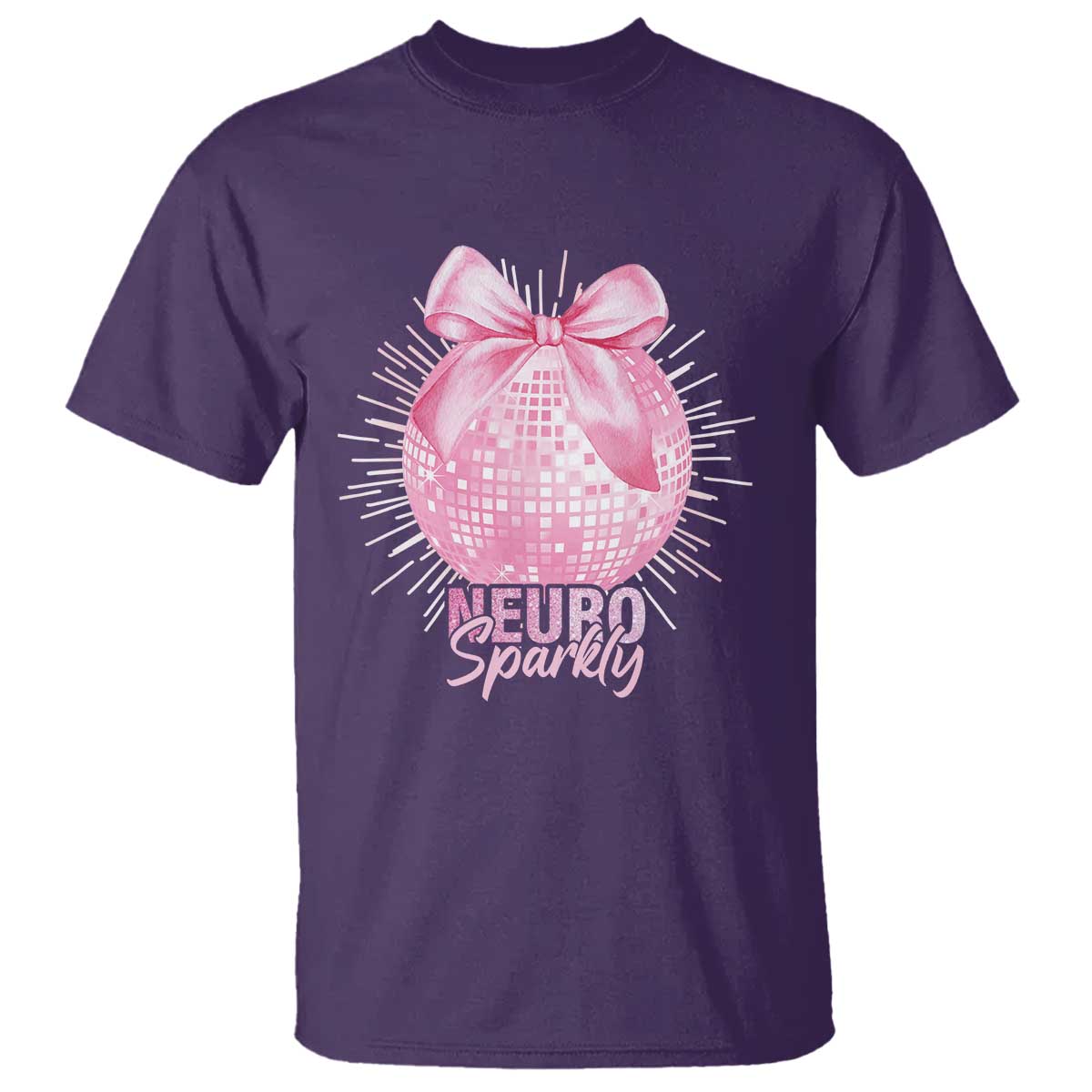 Neurodivergent Neuro Sparkly T Shirt Autism Spectrum ADHD Pink Bow Disco Ball