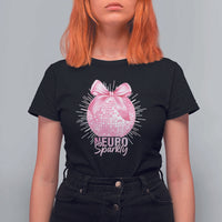 Neurodivergent Neuro Sparkly T Shirt For Women Autism Spectrum ADHD Pink Bow Disco Ball