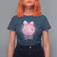 Neurodivergent Neuro Sparkly T Shirt For Women Autism Spectrum ADHD Pink Bow Disco Ball