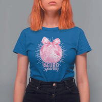 Neurodivergent Neuro Sparkly T Shirt For Women Autism Spectrum ADHD Pink Bow Disco Ball
