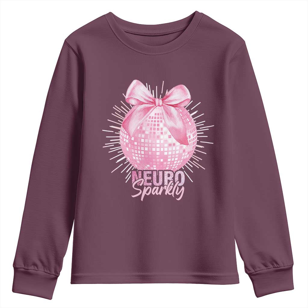 Neurodivergent Neuro Sparkly Youth Sweatshirt Autism Spectrum ADHD Pink Bow Disco Ball
