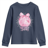 Neurodivergent Neuro Sparkly Youth Sweatshirt Autism Spectrum ADHD Pink Bow Disco Ball