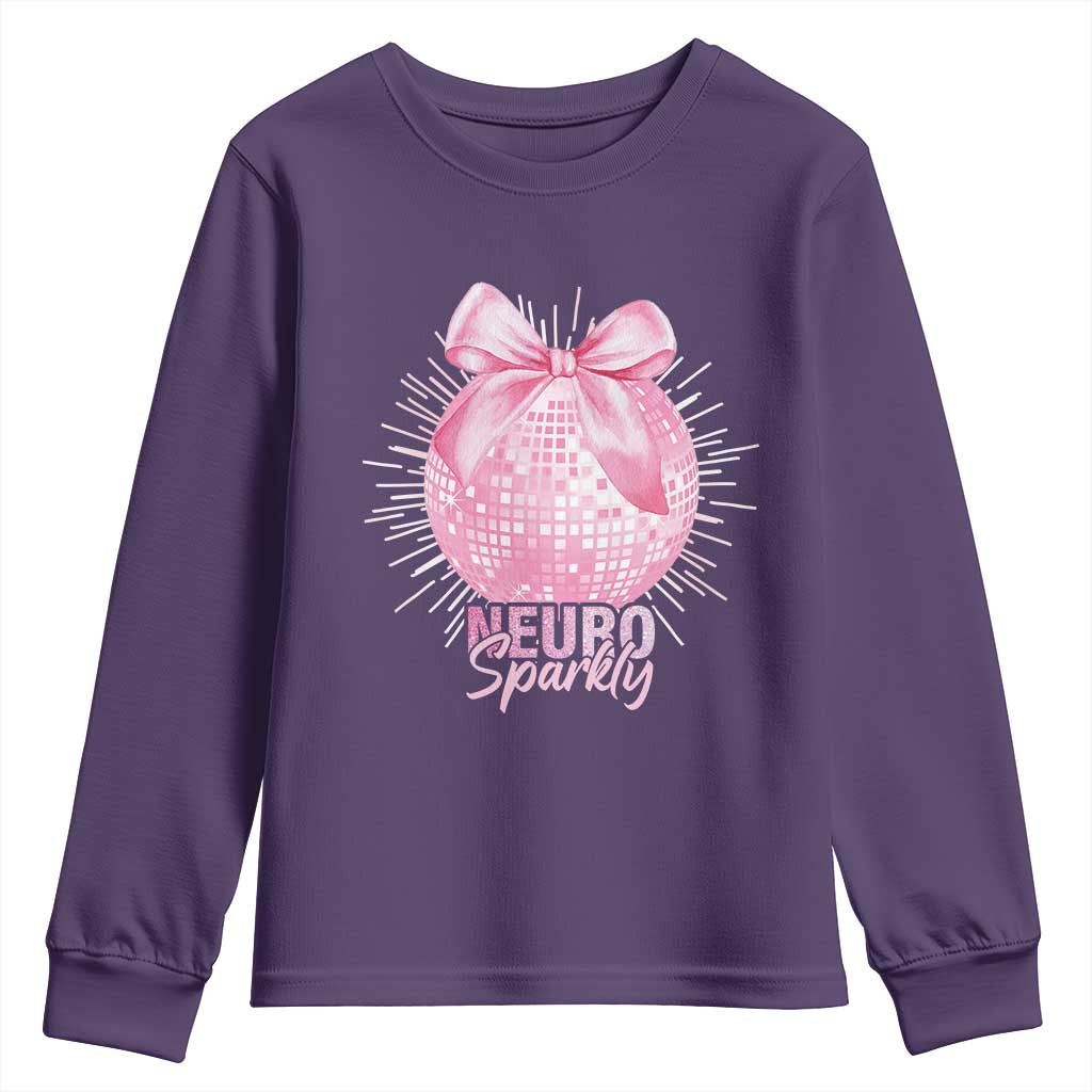Neurodivergent Neuro Sparkly Youth Sweatshirt Autism Spectrum ADHD Pink Bow Disco Ball