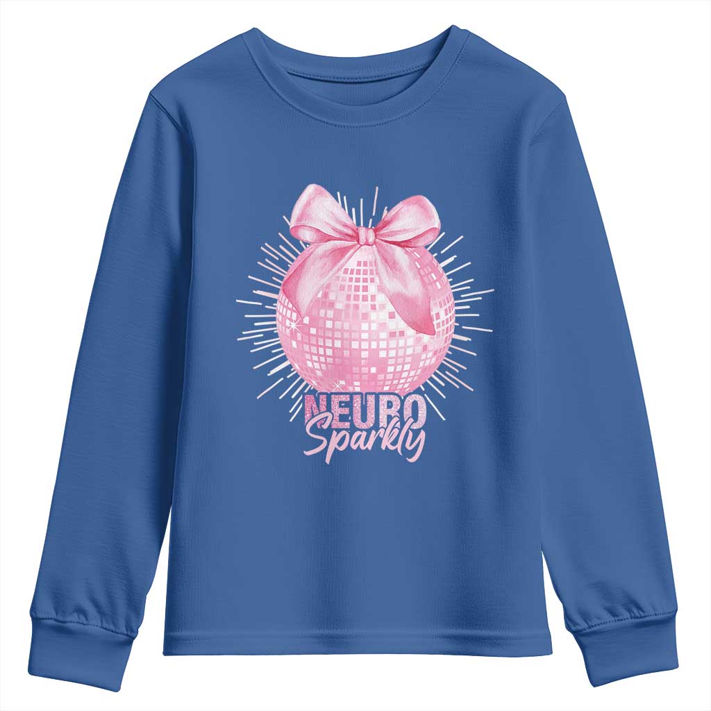 Neurodivergent Neuro Sparkly Youth Sweatshirt Autism Spectrum ADHD Pink Bow Disco Ball