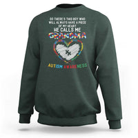 Autism Awareness Grandma Sweatshirt So There's This Boy Who Will Always Have A Piece Of My Heart He Calls Me Grandma