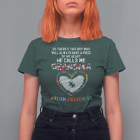 Autism Awareness Grandma T Shirt For Women So There's This Boy Who Will Always Have A Piece Of My Heart He Calls Me Grandma