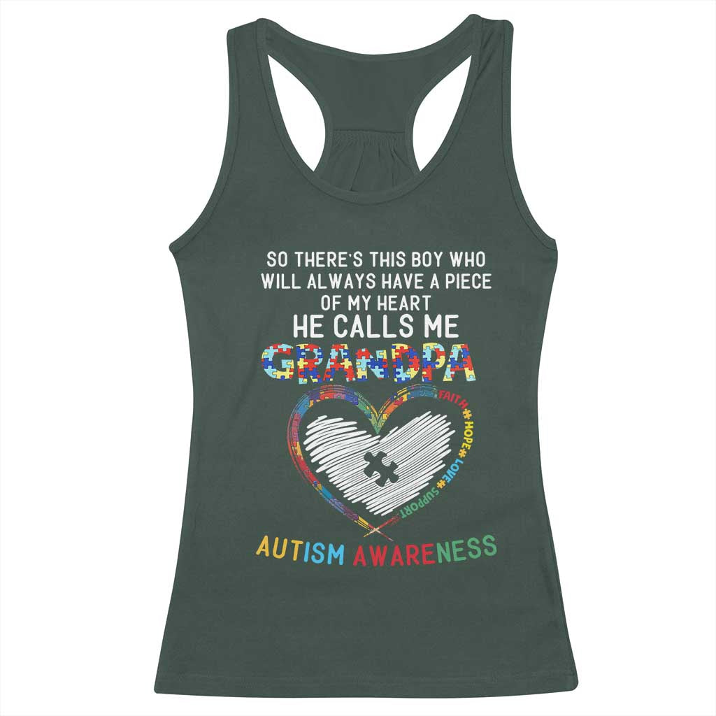 Autism Awareness Grandpa Racerback Tank Top So There's This Boy Who Will Always Have A Piece Of My Heart He Calls Me Grandpa