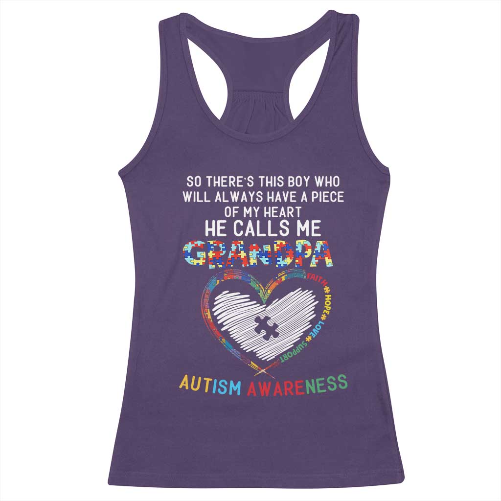 Autism Awareness Grandpa Racerback Tank Top So There's This Boy Who Will Always Have A Piece Of My Heart He Calls Me Grandpa