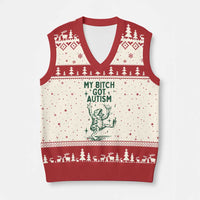 Funny My Bitch Got Autism Meme V-Neck Knit Sweater Vest Autistic Frog