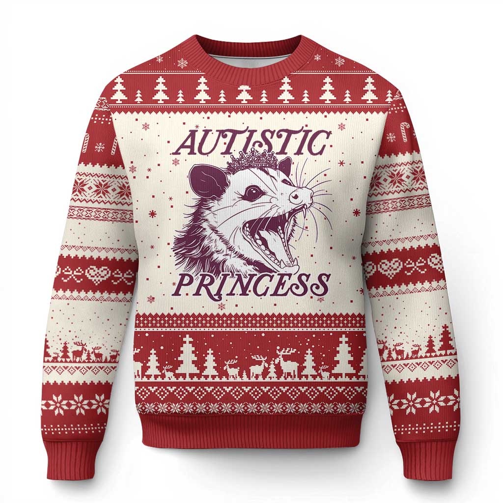 Funny Autistic Princess Ugly Christmas Sweater Autism Awareness Opposum