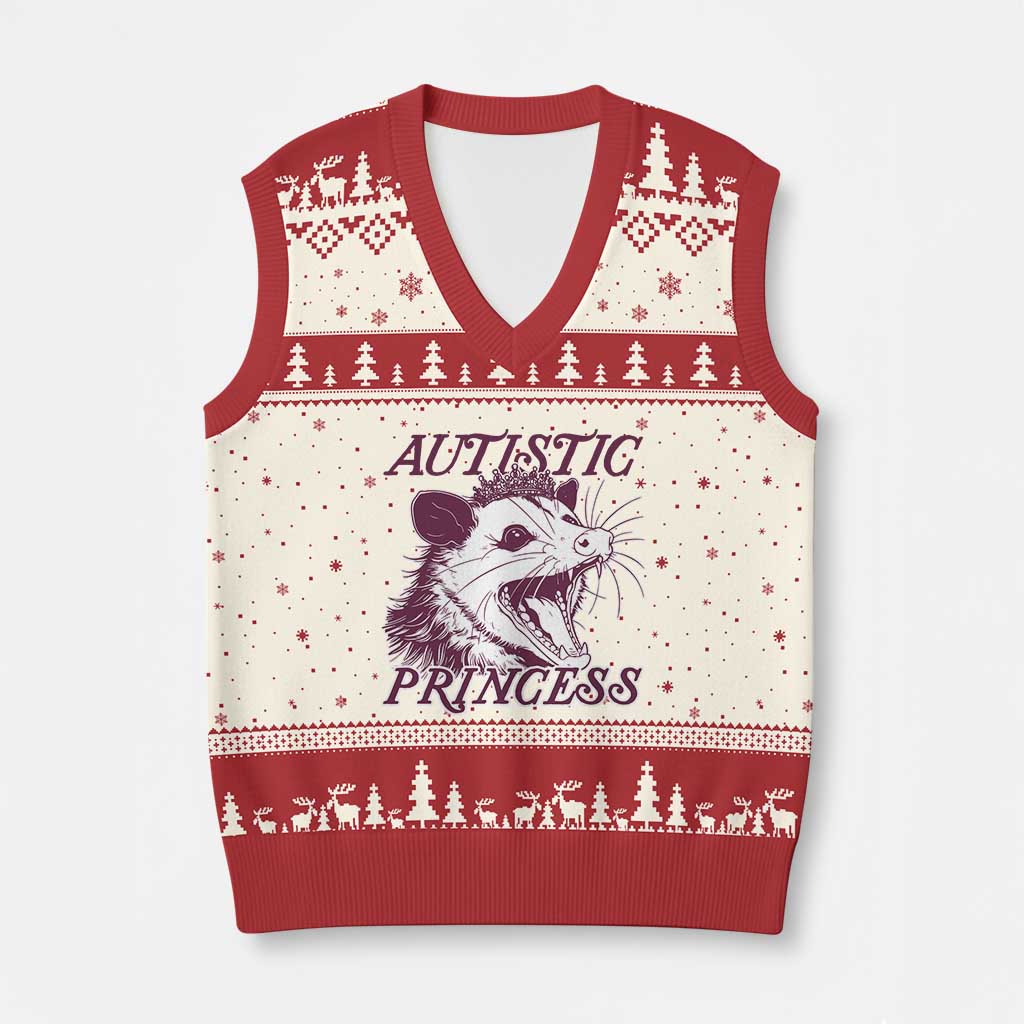 Funny Autistic Princess V-Neck Knit Sweater Vest Autism Awareness Opposum