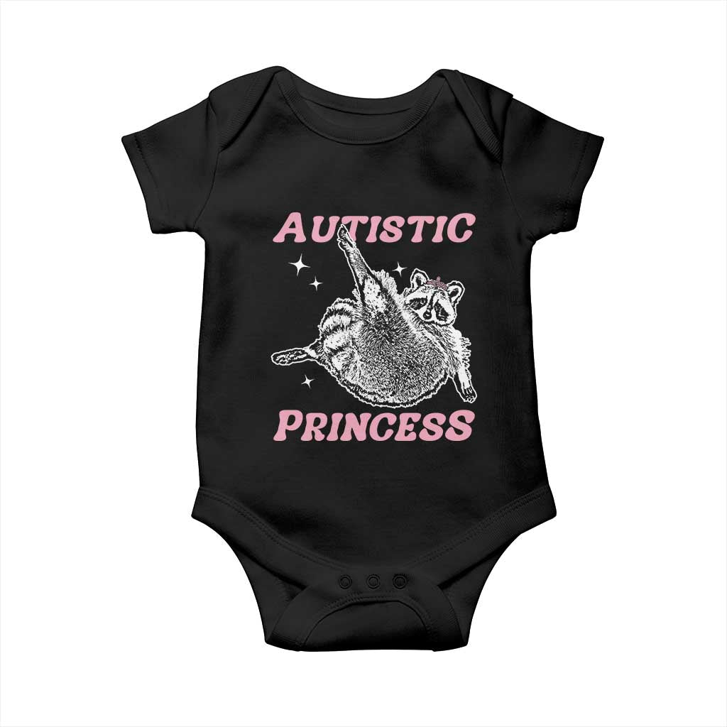 Funny Autistic Princess Baby Onesie Autism Awareness Raccoon