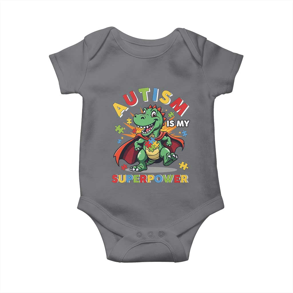 Funny Autism Is My Superpower Baby Onesie Autism Awareness Autistic Dinosaur