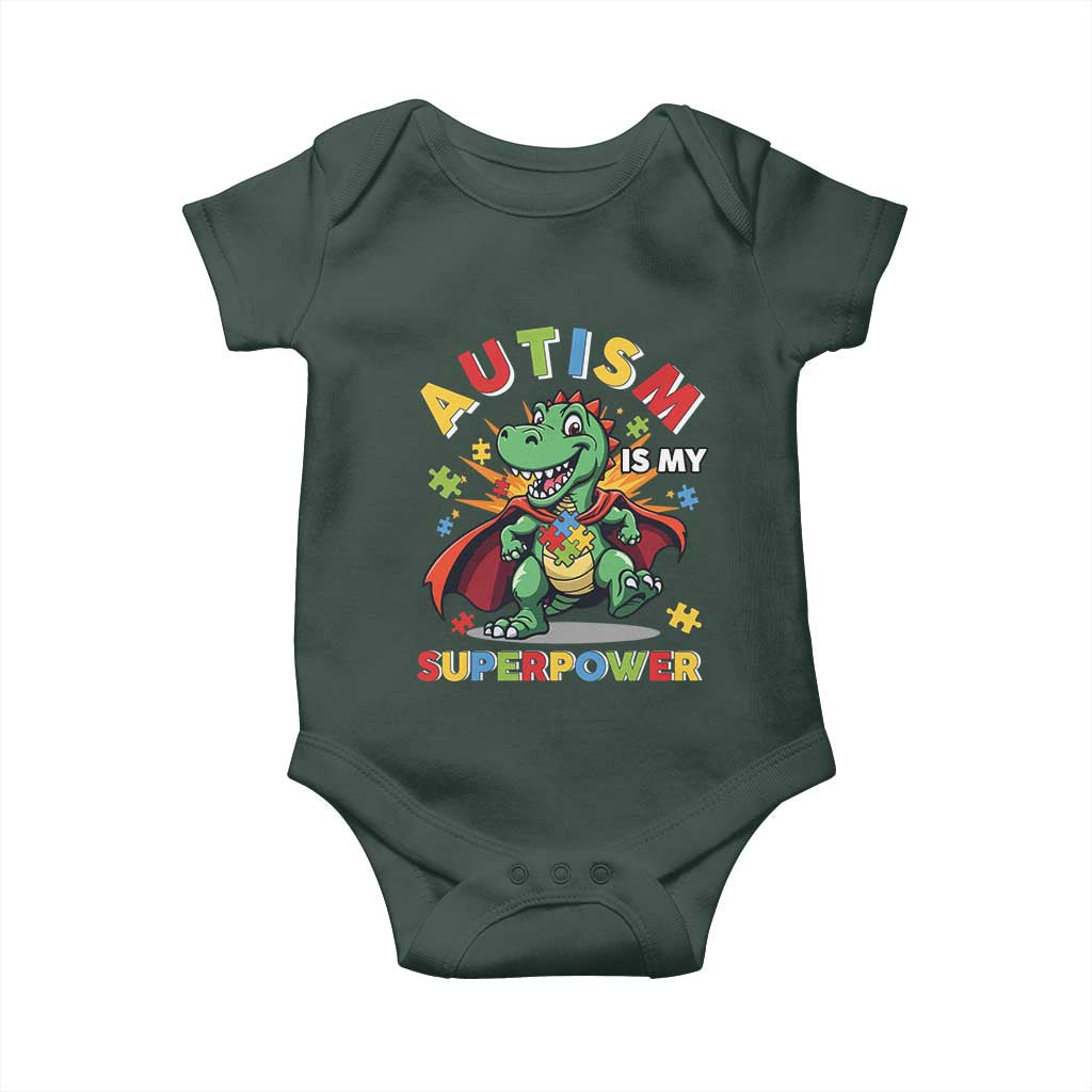 Funny Autism Is My Superpower Baby Onesie Autism Awareness Autistic Dinosaur
