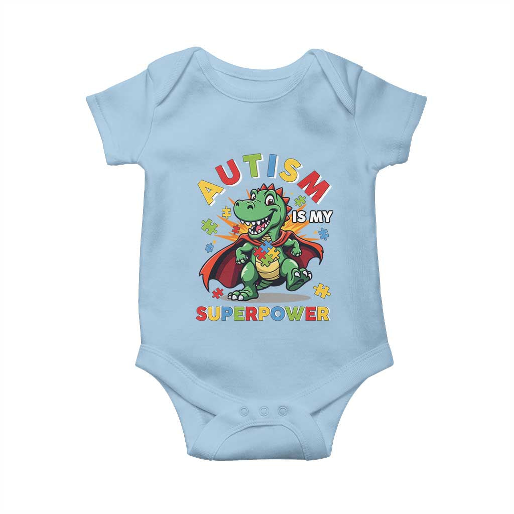 Funny Autism Is My Superpower Baby Onesie Autism Awareness Autistic Dinosaur