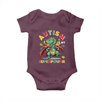Funny Autism Is My Superpower Baby Onesie Autism Awareness Autistic Dinosaur
