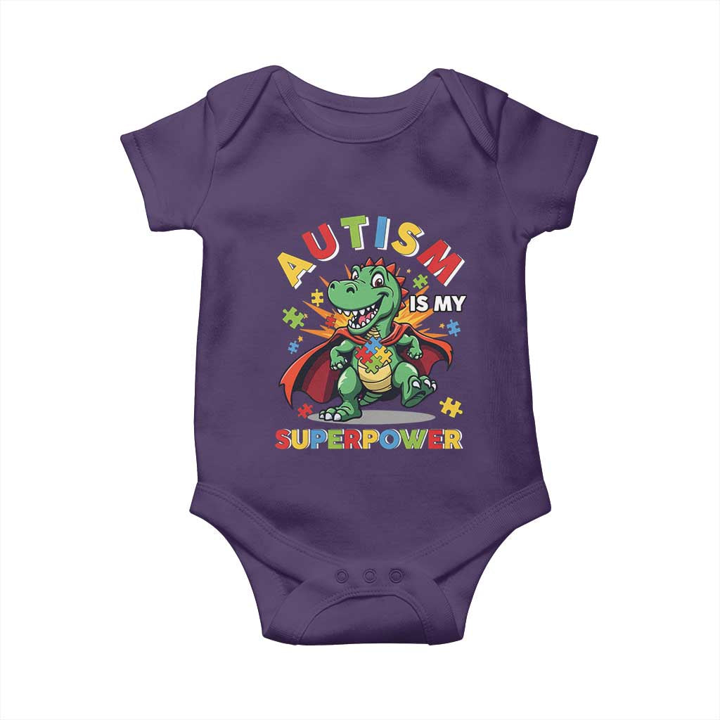 Funny Autism Is My Superpower Baby Onesie Autism Awareness Autistic Dinosaur