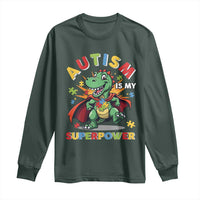 Funny Autism Is My Superpower Long Sleeve Shirt Autism Awareness Autistic Dinosaur