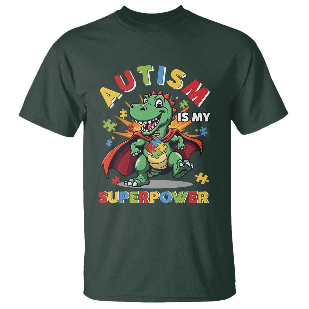 Funny Autism Is My Superpower T Shirt Autism Awareness Autistic Dinosaur