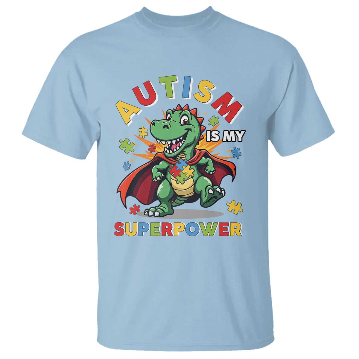 Funny Autism Is My Superpower T Shirt Autism Awareness Autistic Dinosaur