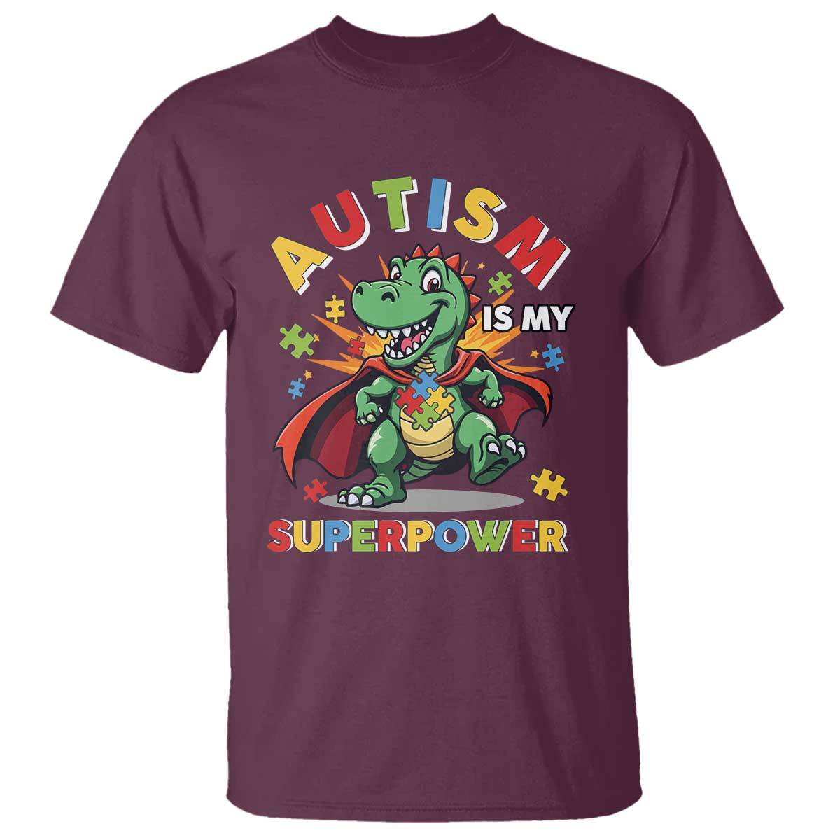 Funny Autism Is My Superpower T Shirt Autism Awareness Autistic Dinosaur