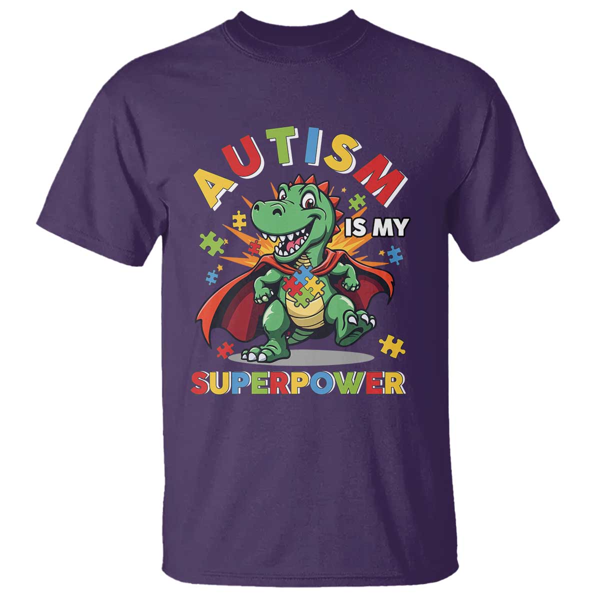 Funny Autism Is My Superpower T Shirt Autism Awareness Autistic Dinosaur