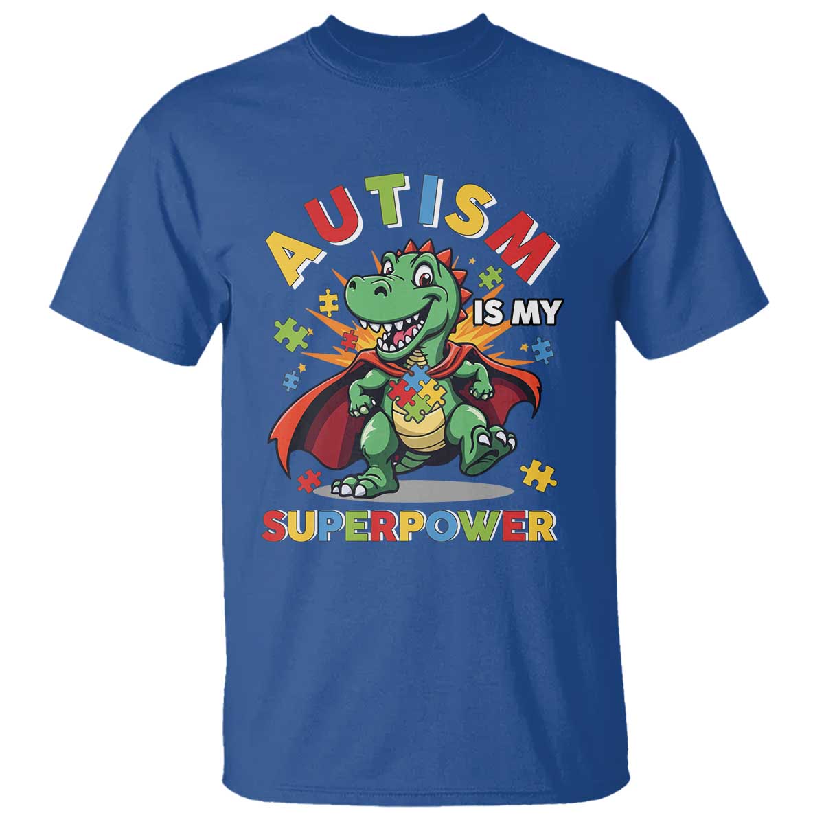 Funny Autism Is My Superpower T Shirt Autism Awareness Autistic Dinosaur