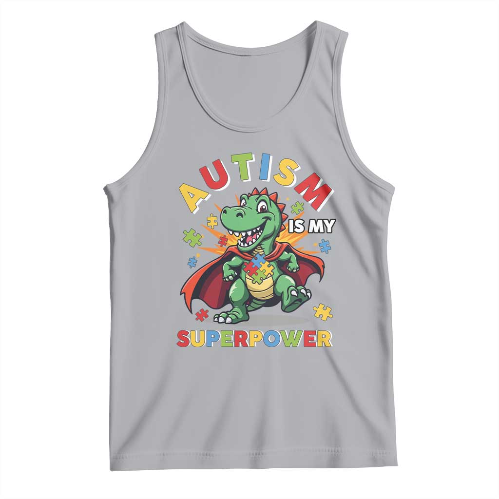 Funny Autism Is My Superpower Tank Top Autism Awareness Autistic Dinosaur