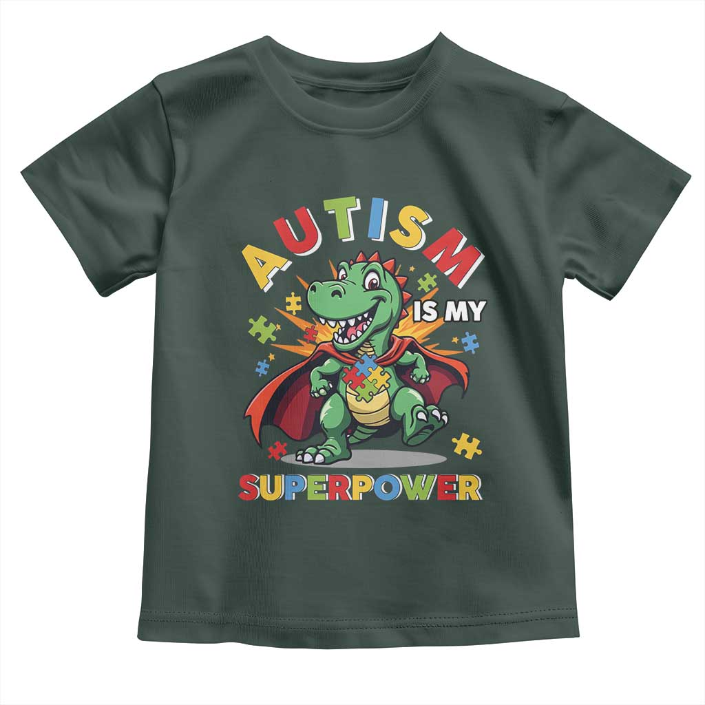 Funny Autism Is My Superpower Toddler T Shirt Autism Awareness Autistic Dinosaur