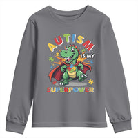 Funny Autism Is My Superpower Youth Sweatshirt Autism Awareness Autistic Dinosaur