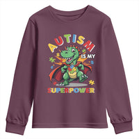 Funny Autism Is My Superpower Youth Sweatshirt Autism Awareness Autistic Dinosaur