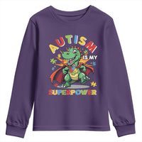 Funny Autism Is My Superpower Youth Sweatshirt Autism Awareness Autistic Dinosaur