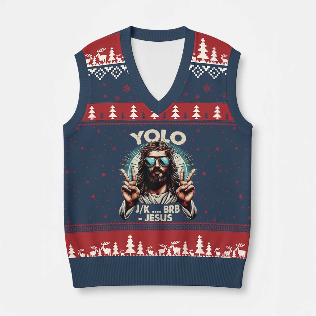Funny Resurrection Christians Easter Day V-Neck Knit Sweater Vest Yolo JK BRB Jesus - Wonder Print Shop
