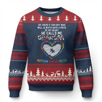 Autism Awareness Grandpa Ugly Christmas Sweater So There's This Boy Who Will Always Have A Piece Of My Heart He Calls Me Grandpa