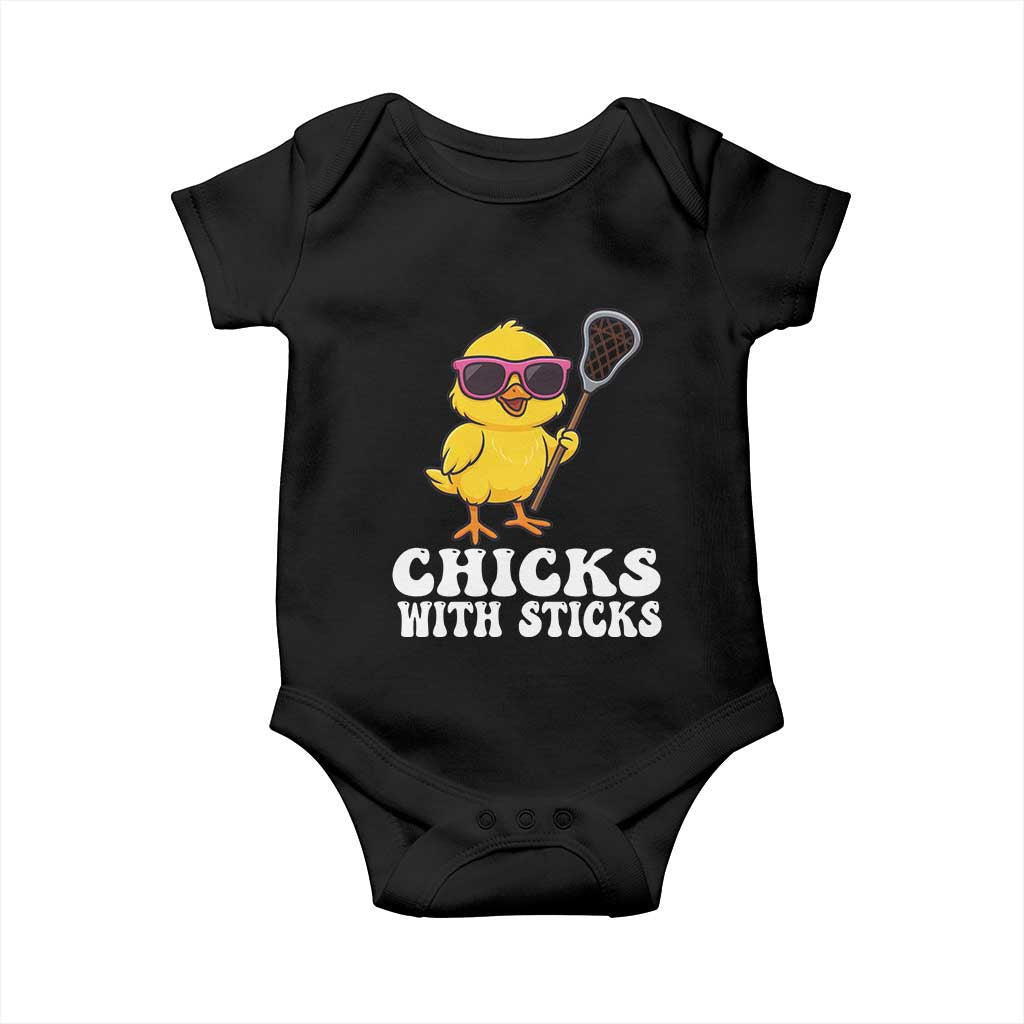 Funny Lax Girl Baby Onesie Chicks With Sticks Lacrosse Shooter